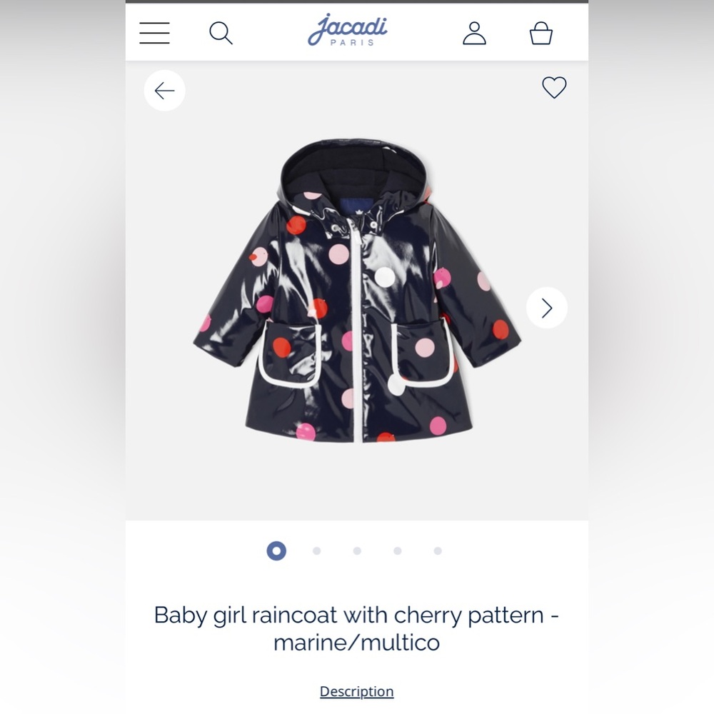 Jacadi Baby Girl Navy Raincoat cherry polka dot 12m New with tag